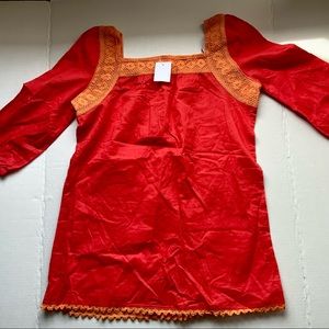 Light 100% Cotton,Embroidery Detail Top, Size L, Casual, Boho, Fall